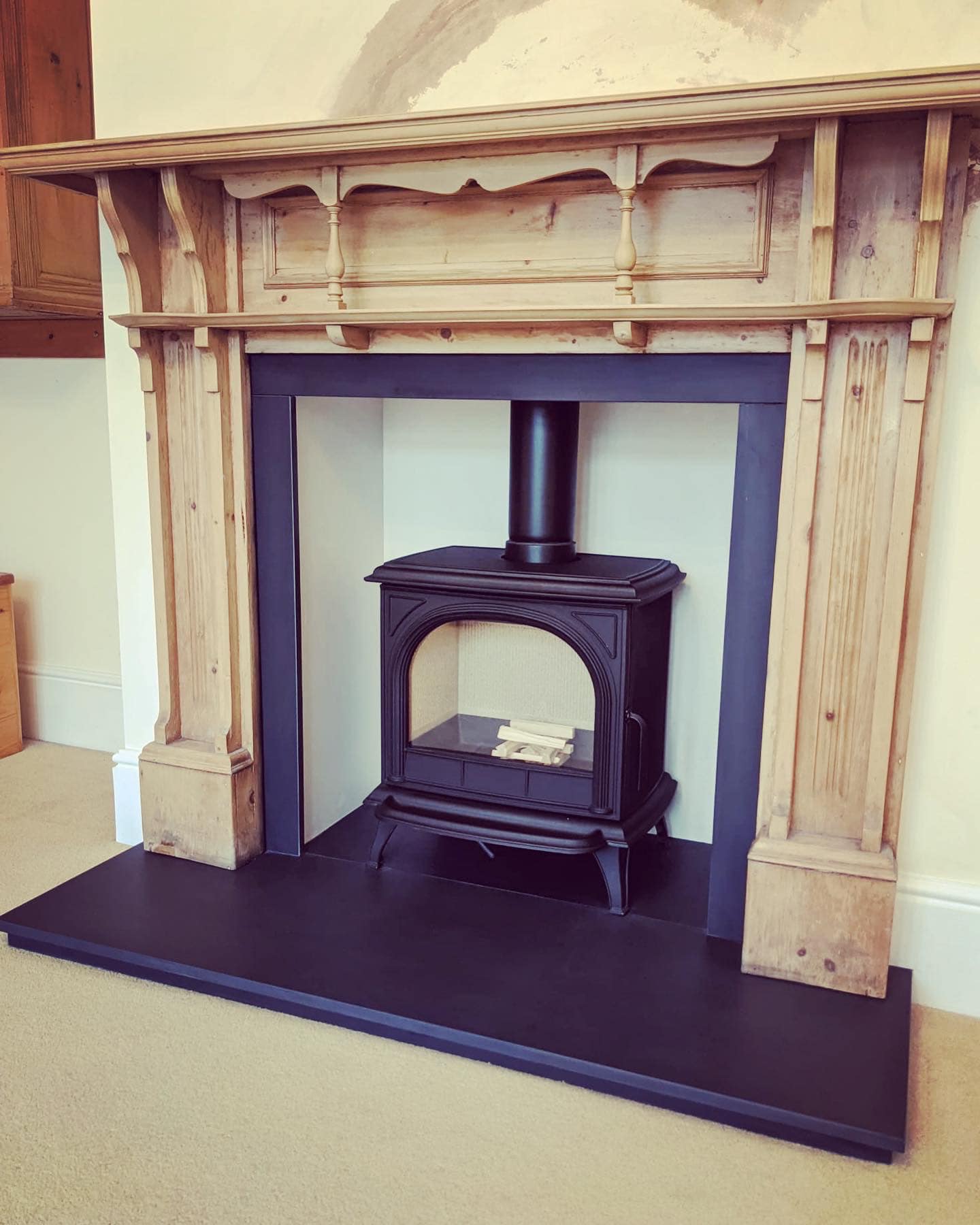 Stovax Huntingdon 30 Wood Burner With Customers Original Wood Mantel Fitted In Wirral